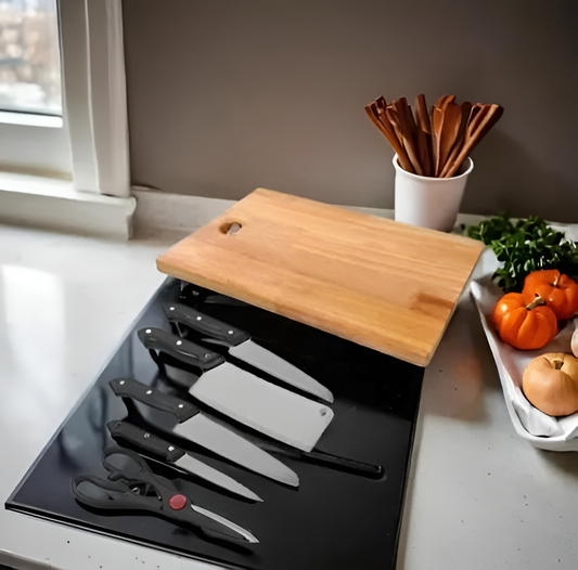 Premium Wooden Chopping Board ( 5-Pcs Knife Set FREE )